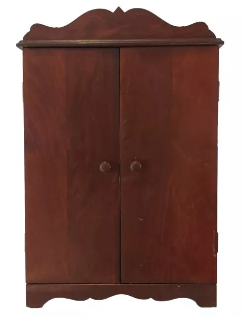 Vintage Doll Armoire Wardrobe, Cherry Stain Wood 23'H w/ Drawers & Rod