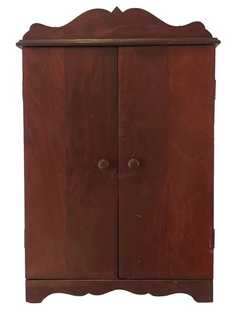 Vintage Doll Armoire Wardrobe, Cherry Stain Wood 23'H w/ Drawers & Rod