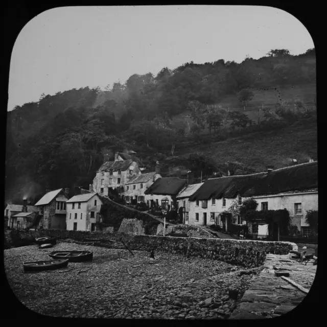 LYNMOUTH FROM THE PIER DEVON C1890 Magic Lantern Slide PHOTOGRAPH