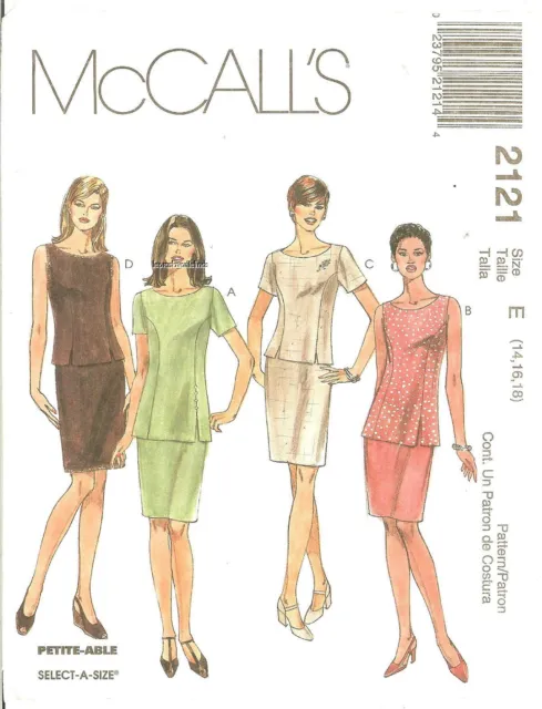 McCall's 2121 Misses Tops in 2 Lengths & Skirt 14,16,18 Petite-able UNCUT FF