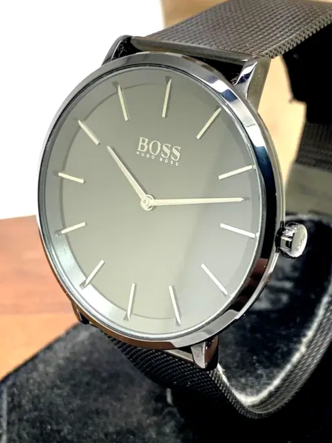 Hugo Boss Men's Watch 1513826 Quartz Skyliner Black Dial Mesh Steel Band 40mm