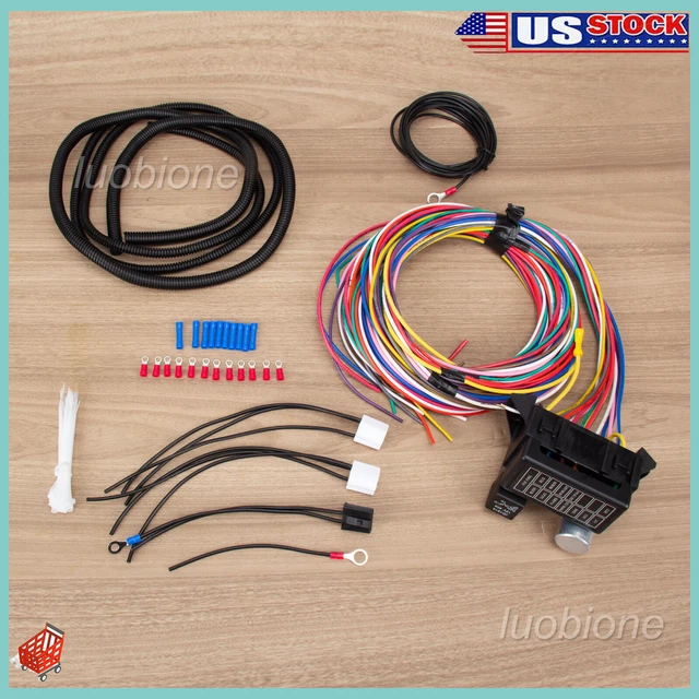 12 Circuit Universal Wire Harness 15 Fuse Muscle Car Hot Street Rod XL Wires 12V