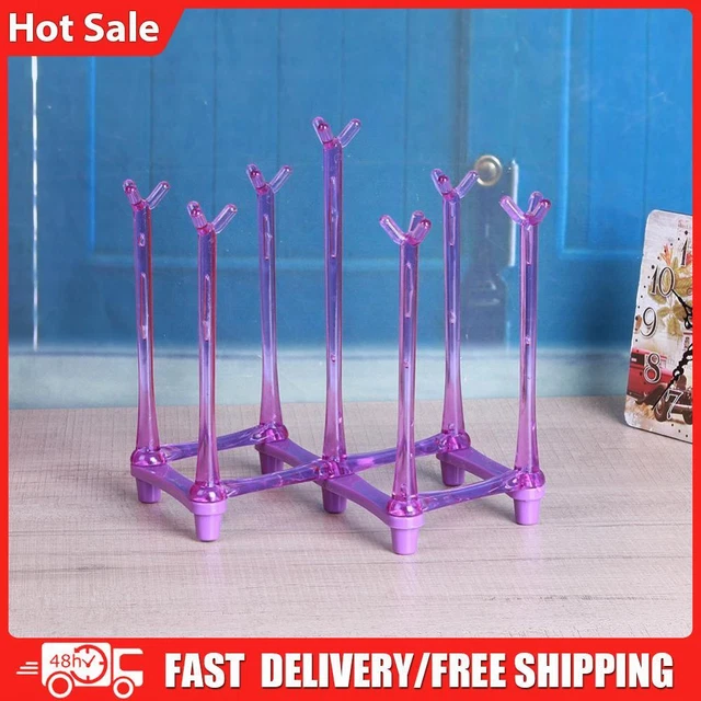 Glass Cup Bottle Drying Rack Drainer Shelf Holder Kitchen Organizer (Purple)