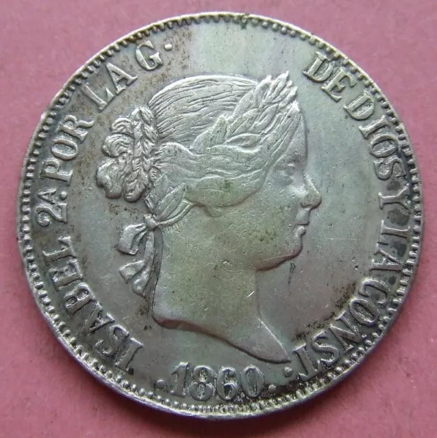 Spain - silver 10 Reales 1860 - mint 7 pointed star - scarce......C143