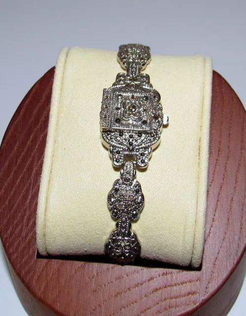 Vintage Collezio Flip Top Marcasite Bracelet Watch Quartz Silver Tone