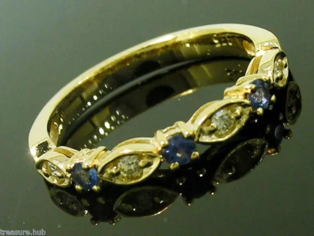 R103 Genuine 9K 9ct Solid Gold Natural Sapphire & Diamond Eternity Ring Trilogy