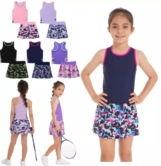 Freebily Kids Girls Sport Outfits Tank Tops with Skirts Set Tracksuit Costume