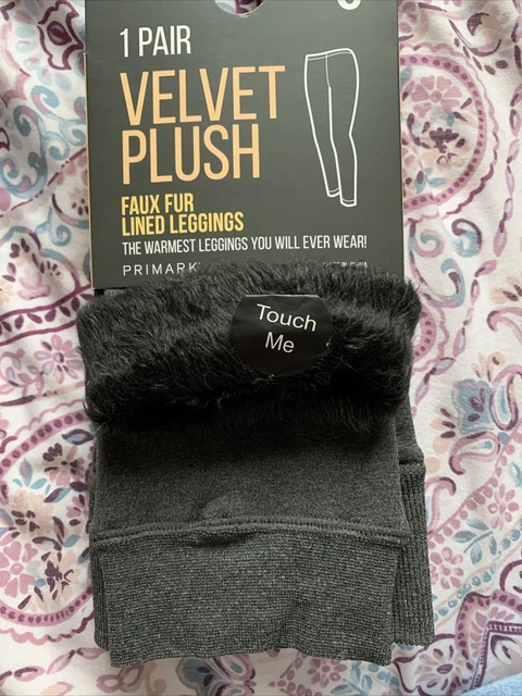 VELVET PLUSH LEGGINGS Marl Grey Faux Fur Lined Size S/M Primark