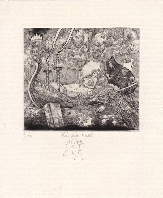 Exlibris Bookplate Etching Harry Jürgens 1949 Finis Gloria Mundi