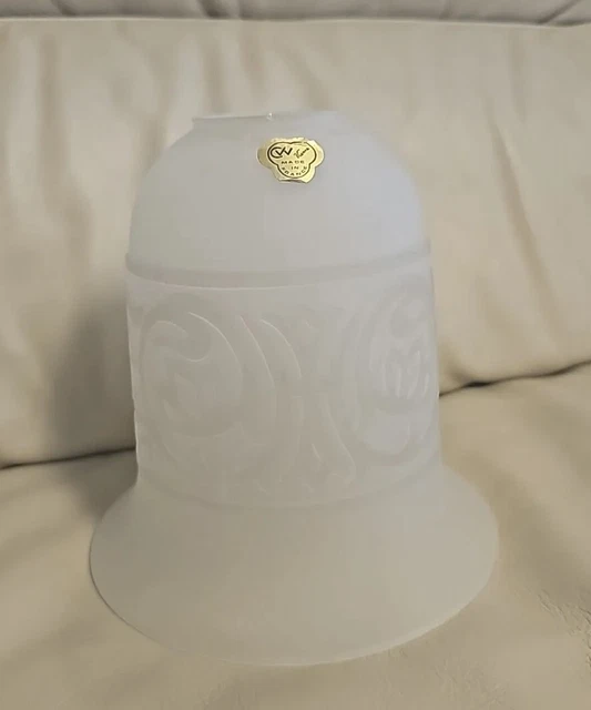 Vtg CVV Vianne Glass Lamp Shade Tulip Bell White Made In France Etched Design