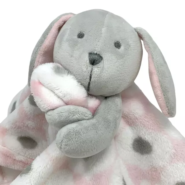 BLANKETS & BEYOND Baby Bunny Rabbit Lovey Pink White Gray Patterned EUC