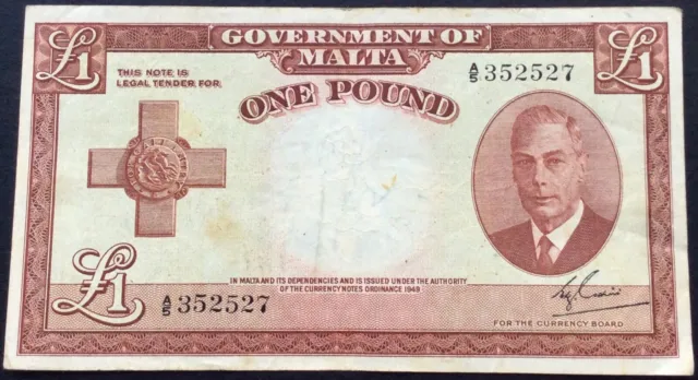 Malta £1 Pound,1949,/1951, P-22, George VI,VF