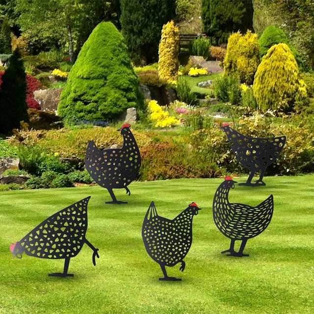 Chicken Yard Art Outdoor Garden Backyard Lawn Stakes Yard Metal Hen Gif`~ F2P6