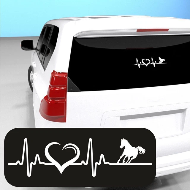 HERZSCHLAG AUFKLEBER MIT Pferde Heckscheibe Dekor Sticker Weiß 30x8 cm ...