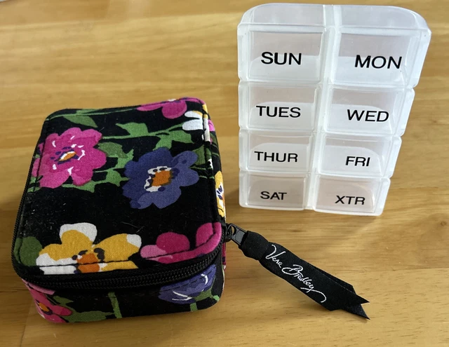 Vera Bradley Black Floral Pattern Travel Pill Case 3.25” By 4.25” By 1.75”