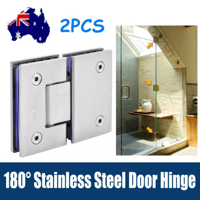 2pcs 180° Stainless Steel Shower Screens Glass Hinge Frameless Door Enclosures