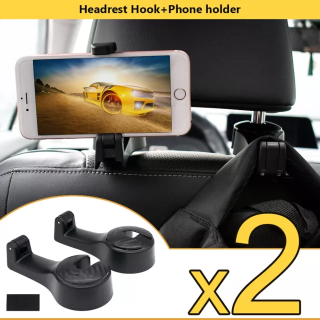 Practical 360 Rotation Headrest Hookswith Phone Holder, 2 In 1 Car Headrest  Hidden Hook, 2pcs