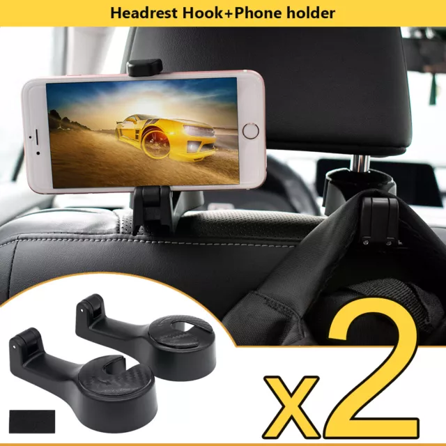 2 in1 Car Seat Headrest Hook Phone Holder Back Seat Hanger Storage Hook 2 x