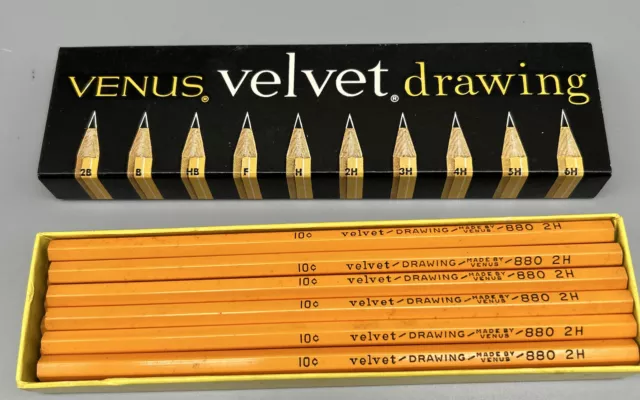 Vintage VENUS Velvet Drawing Pencils 12 Unsharpened USA pencils 880 2H