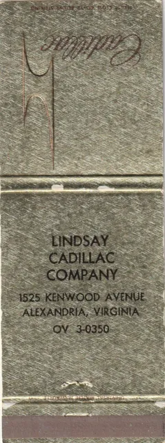 Vintage Auto Dealer Matchbook Cover. Lindsay Cadillac Company. Alexandris, Va.