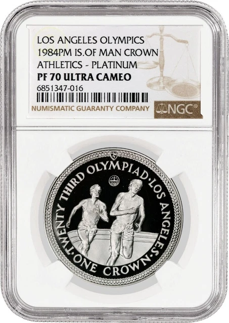 1984 Proof 1 Crown Platinum Isle Of Man Athletics XXIII Olympics NGC PF70 UC