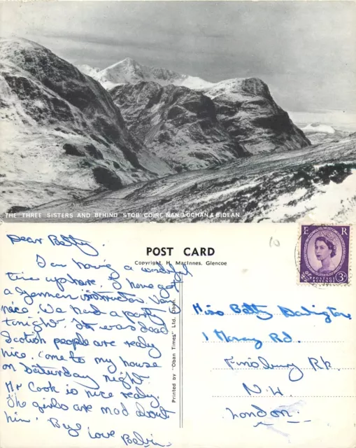 s07961 Three Sisters, Glencoe, Scotland postcard 1965 stamp *COMBINED SHIPPING*