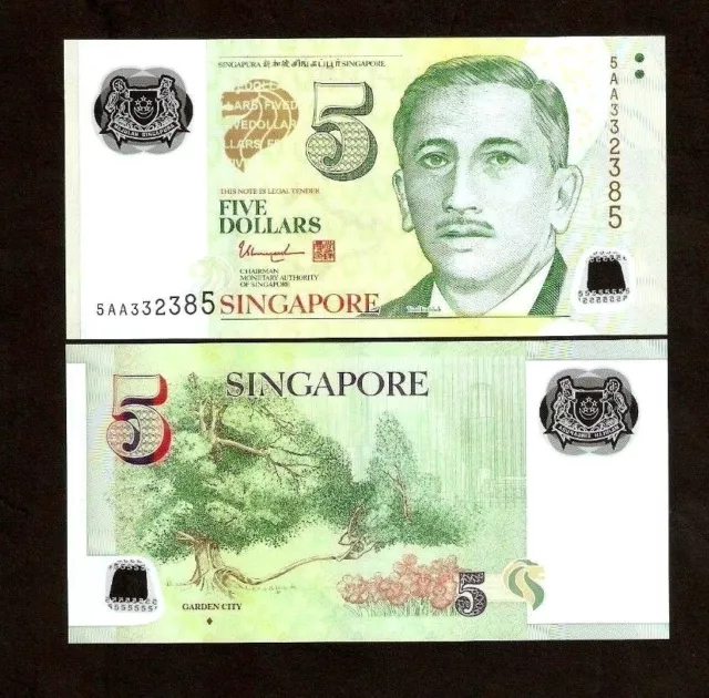 SINGAPORE 5 Dollars P-47 2007-2024 POLYMER UNC SGD WORLD CURRENCY BANK NOTE