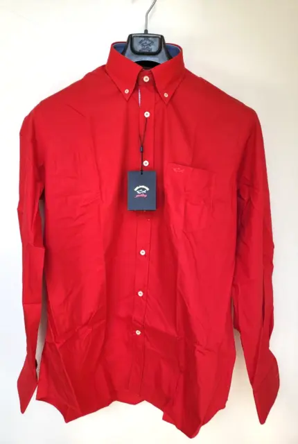 PAUL&SHARK sz 41/ USA L /16.5 SHIRTS LONG SLEEVES BUSINESS SOLID RED LUXURY NEW
