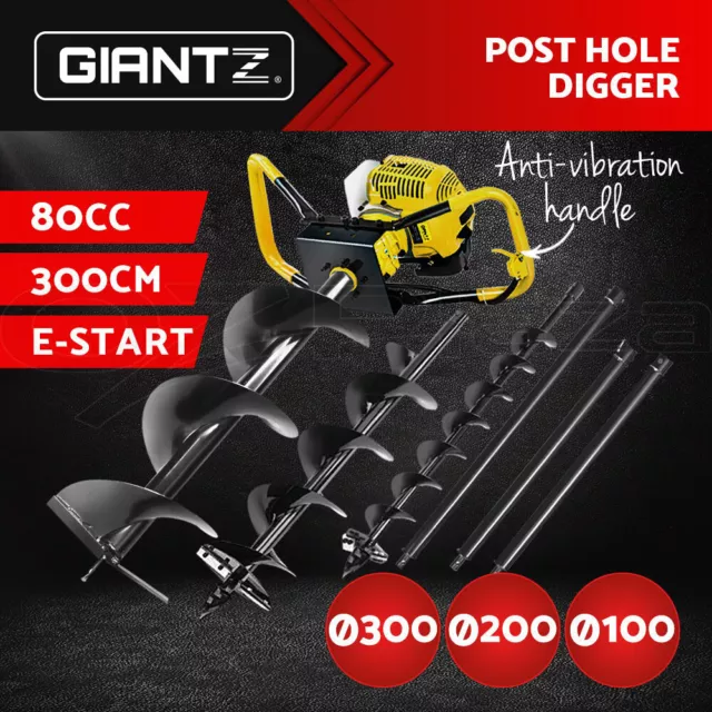 Giantz Post Hole Diggers 80CC Petrol Digger Drill Auger Borer Fence Extension