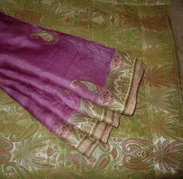 BVH WEARABLE PURE SILK Vintage Sari 5yd 22MAR13412 X15 E769 Cream Magenta #ABCKB