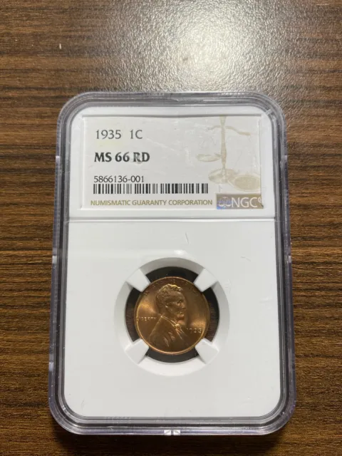 1935-P Lincoln Wheat Penny Cent 1C NGC MS 66 Red (RD) Type 1, Wheat Reverse