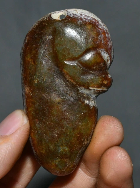 7CM CHINESE HONGSHAN Culture Old Jade Carve Sun-God Helios Beast Amulet ...