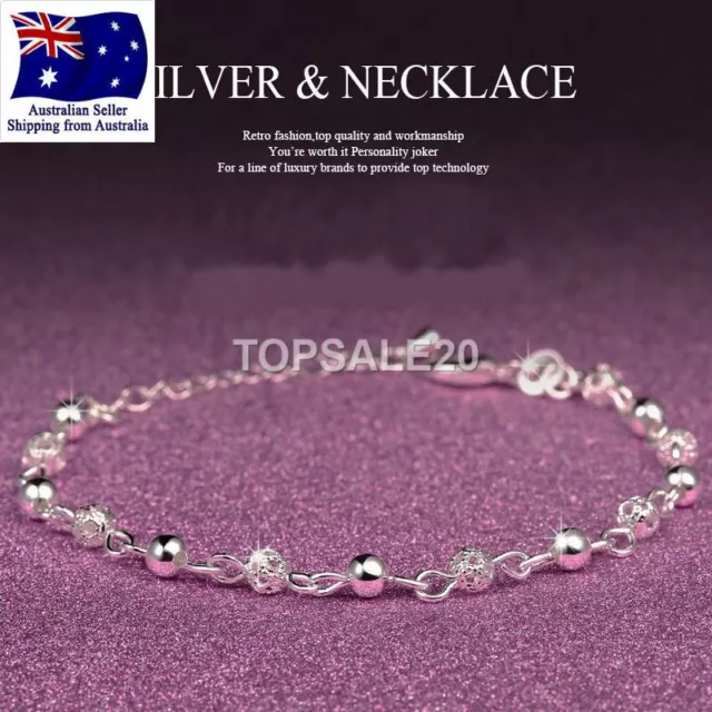 925 Sterling Silver Plated Barefoot Bead Ankle Chain Bracelet Anklet jewellery