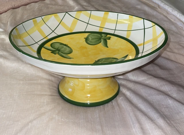 italian hand painted fruit / salad bowl pedestal ceramic bowl