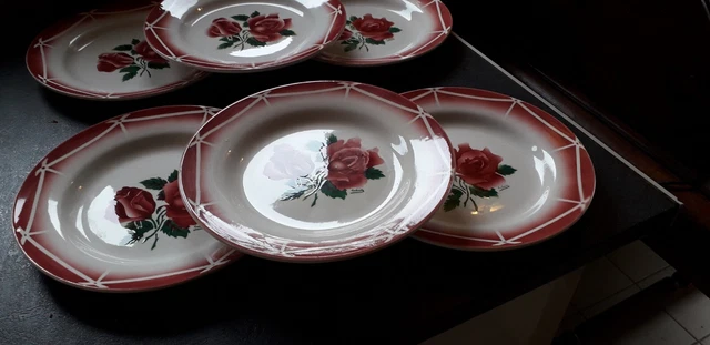 Sarreguemines France Digoin Cibon 6 Assiettes Plates 23 Cm