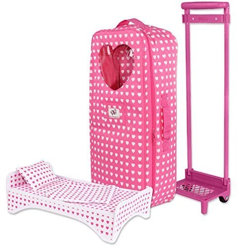 Doll Travel Carrier Trolley With Bed For American Girl & Other 18 Inch Dolls