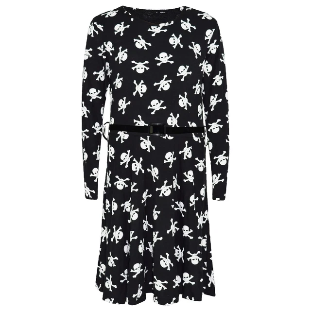 Bambini Ragazze Skater Abito Teschio & Cross Bones Halloween Costume 7-13 Anni