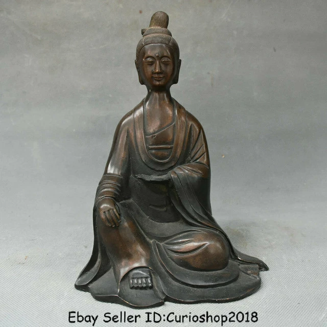 9.2" Old Chinese Red Copper Seat Kwan-Yin Guan Yin Boddhisattva Goddess Statue