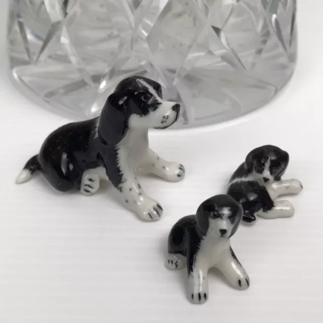 Miniature Ceramic Hand Painted Dog Cocker Spaniel Family ~ Set of 3 cute