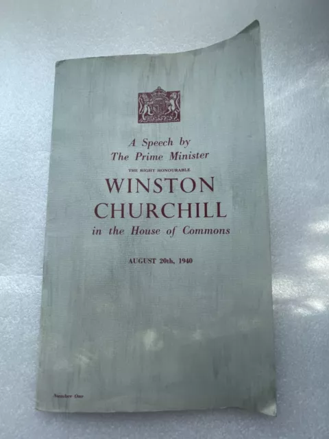 Wwii August 20 1940 Speech Winston Churchill Brochure Pamphlet House Of Common