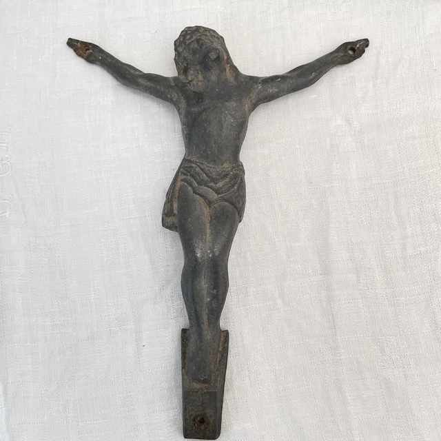 Antique French Christ Corpus Christi Crucifix Gold Brass Cast Metal Project 9”