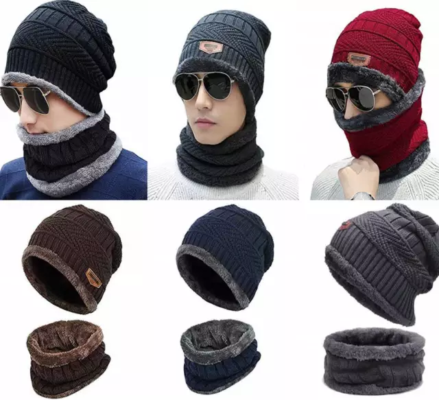 Beanie Mütze und Loop Schal Strickmütze Fellmütze Damen Herren 2 teilig warm NEU