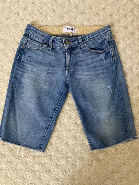 Paige Cut off Bermuda Shorts Womens Size 24 Blue Denim Distressed Stretch