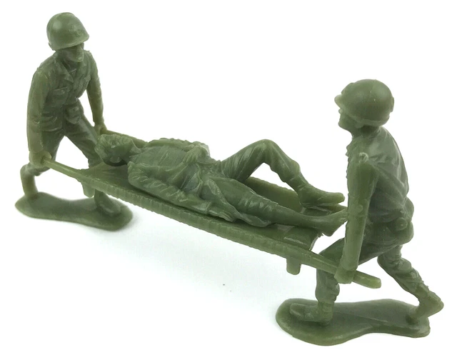Vtg Marx Desert Fox Play Set Replacement Green Medic Soldiers Stretcher Injured