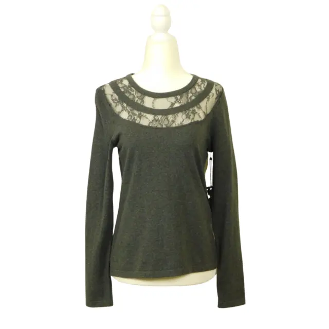 Vince Camuto Women's Lace Inset Crew Pullover Size Small Sweater Grey NWT