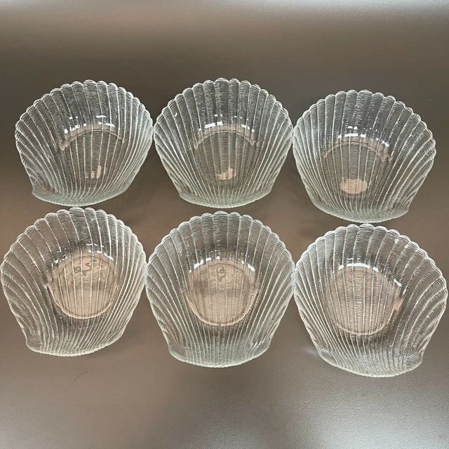 Platos de vidrio transparente vieira almejas cuencos 5 7/8 x 6 x 1 7/8 Francia lote de 6