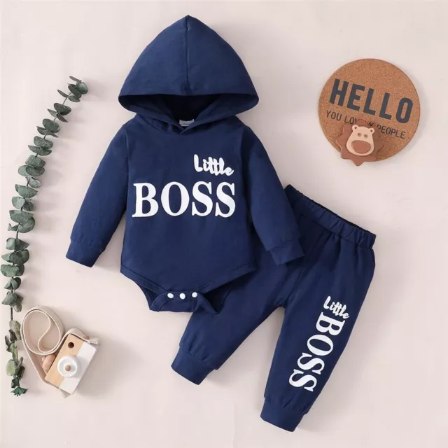 Newborn Baby Boy 2PCS Clothes Long Sleeve Hoodie Jumpsuit Pants Toddler Outfit
