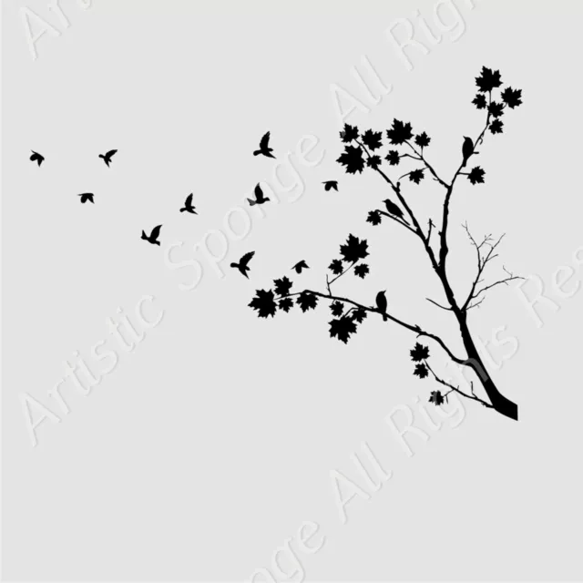 Tree Flying Birds BIG SIZES Reusable Stencil Wall Decor Shabby Chic Art / T48
