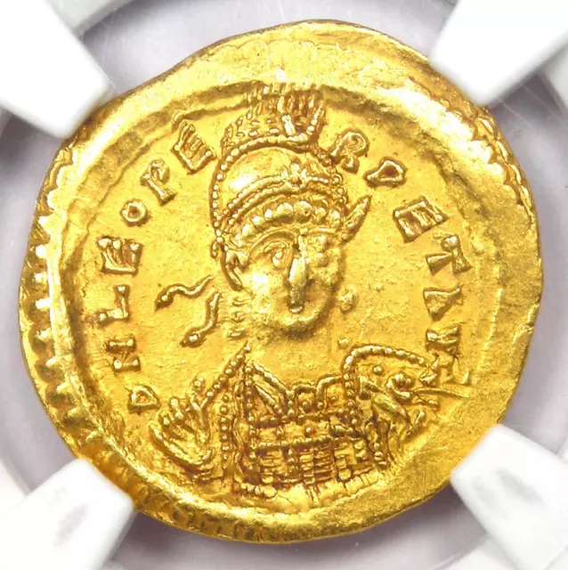 Leo I AV Solidus Gold Roman Coin 457-474 AD. Certified NGC AU - 5/5 Strike