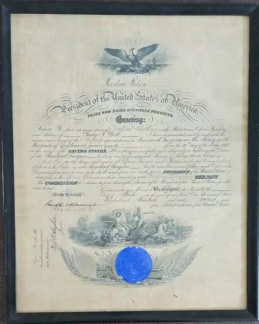 FRANKLIN D. ROOSEVELT Signed Navy Appointment 1919 un President Woodrow Wilson